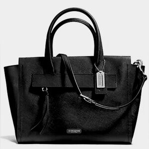 COACH BLEECKER RILEY CARRYALL 🖤🩶BLACK🩶🖤 LEATHER SATCHEL SHOULDER BAG 🌟EUC🌟